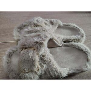 GOEWY Fuzzy Slippers Women Brown Size 9 10 Plush Slides Cozy Comfort Out- Indoor